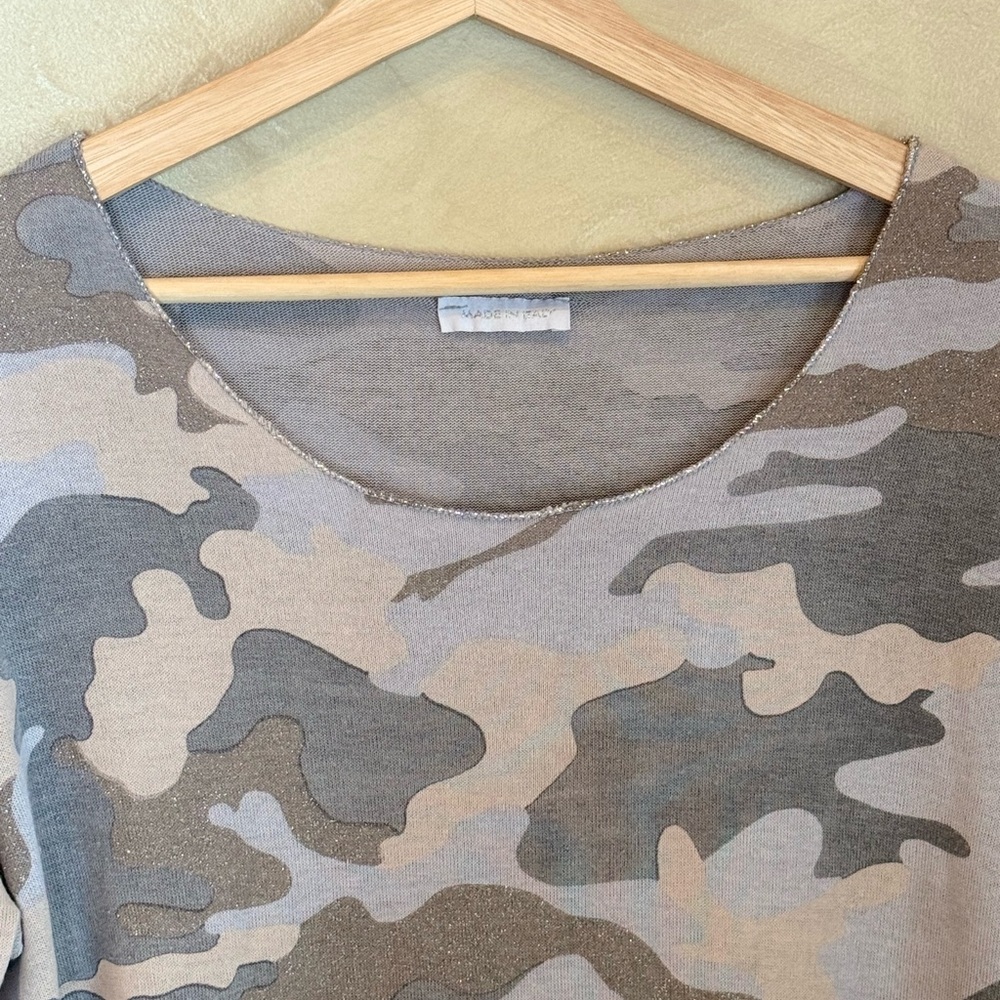 Made in Italy Neutral Camo Shimmer Knit Top Medium Y2K - Picture 4 of 10
